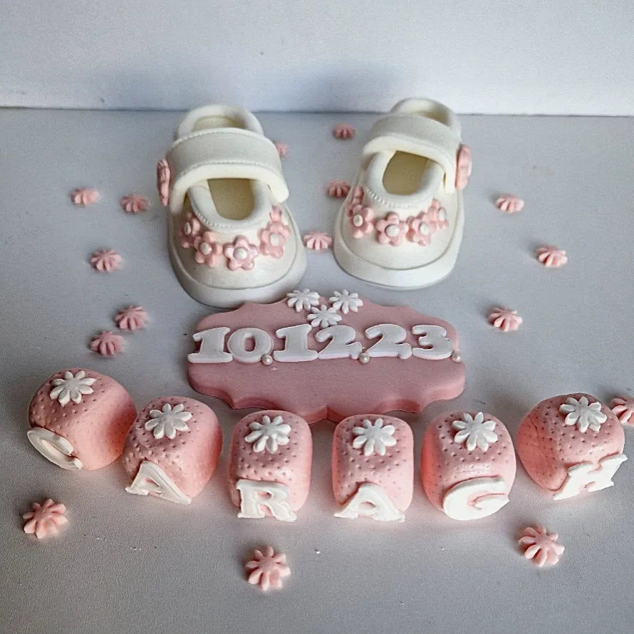 Edible baby booties cake topper,fondant baptism icing decorations