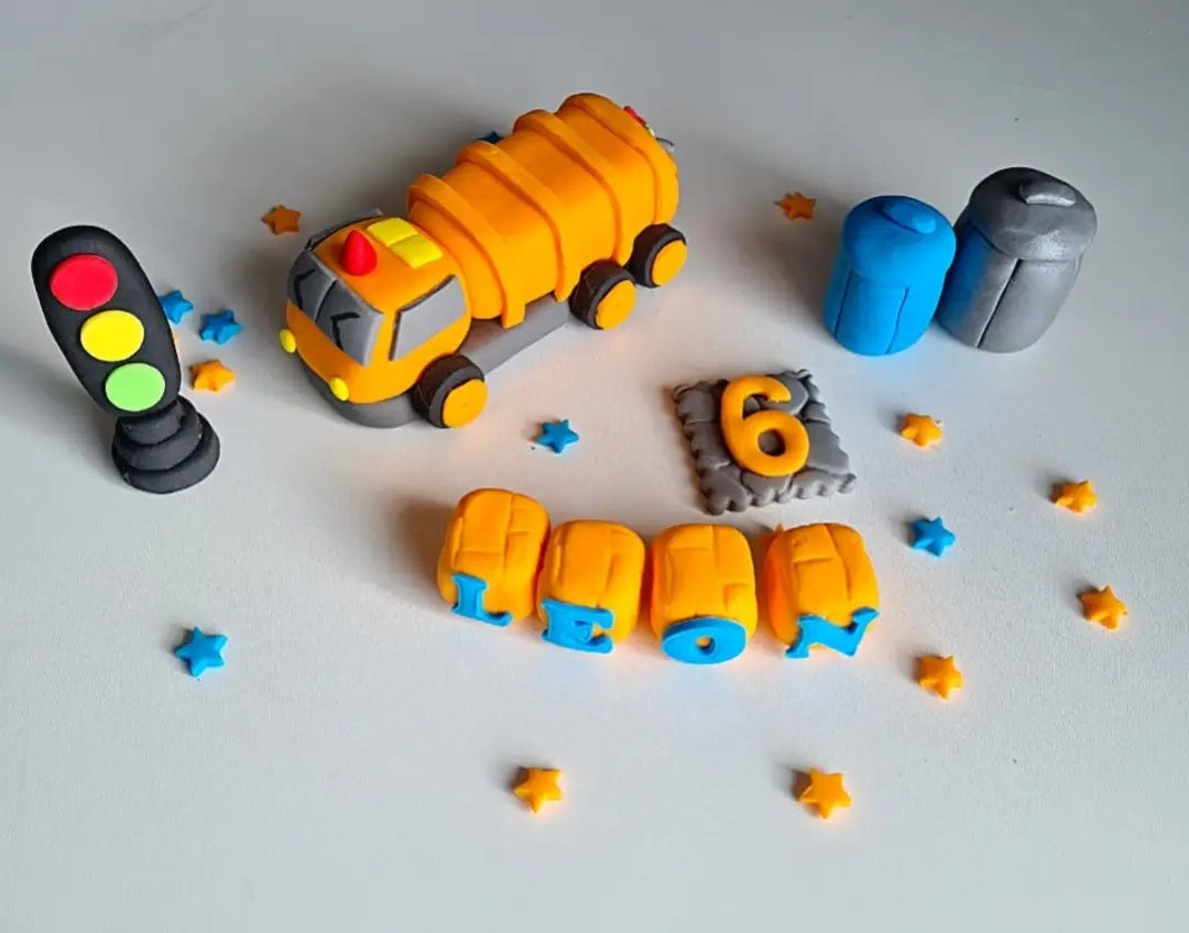 Edible bin,garbage truck cake topper,fondant icing decoration