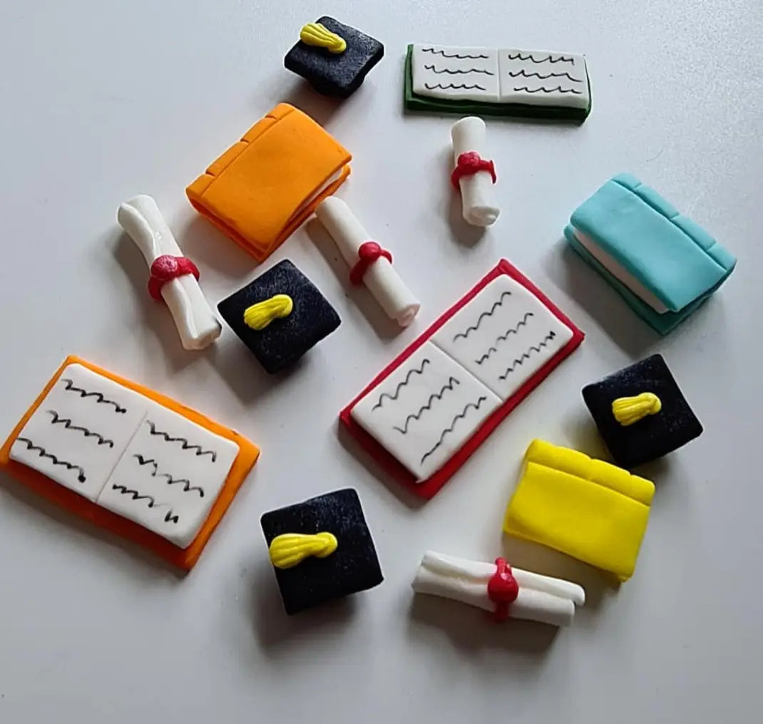 Edible graduation, books cake/cupcakes toppers,college fondant icing decorations