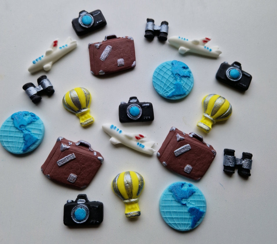 18 Edible travel/holidays cake toppers,fondant icing decorations