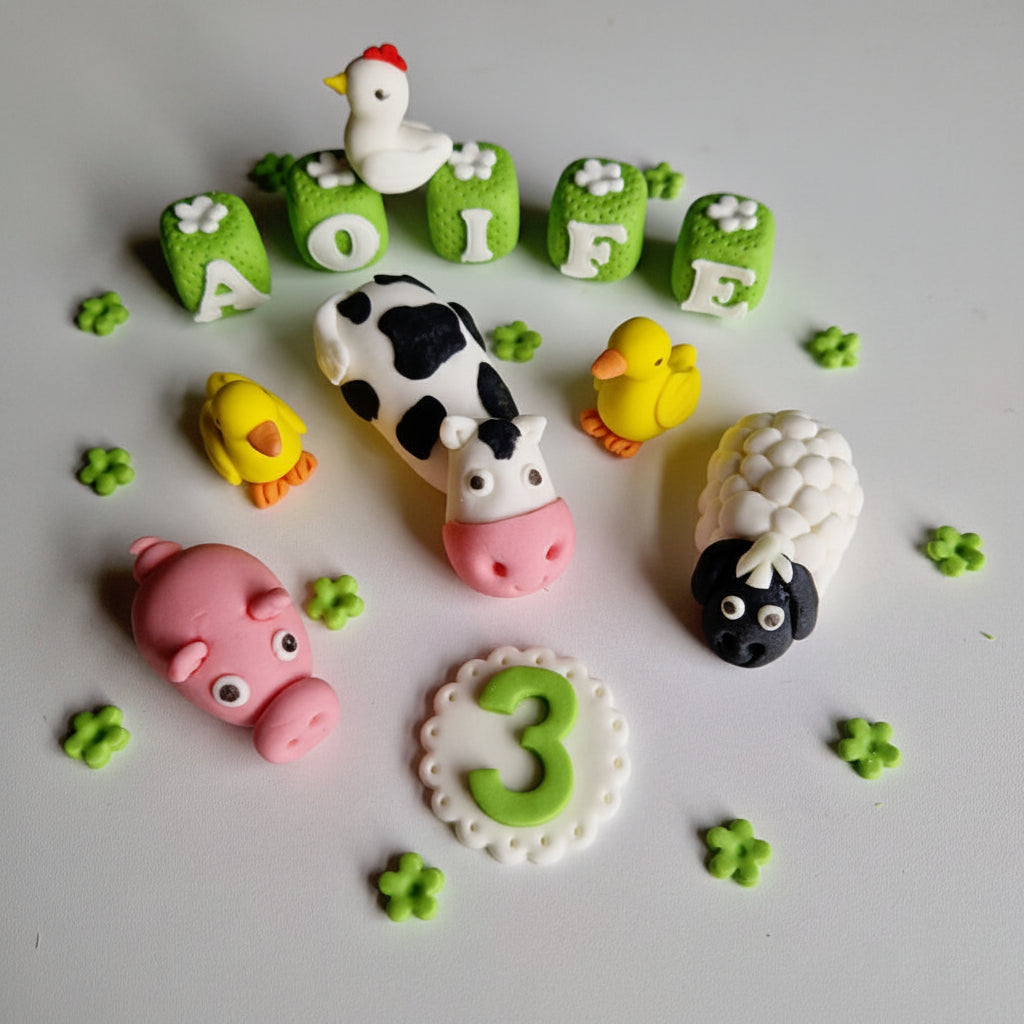 Edible farm animals cake topper,fondant icing decoration