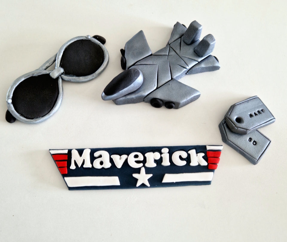 Edible Top Gun cake topper,handmade fondant icing decoration