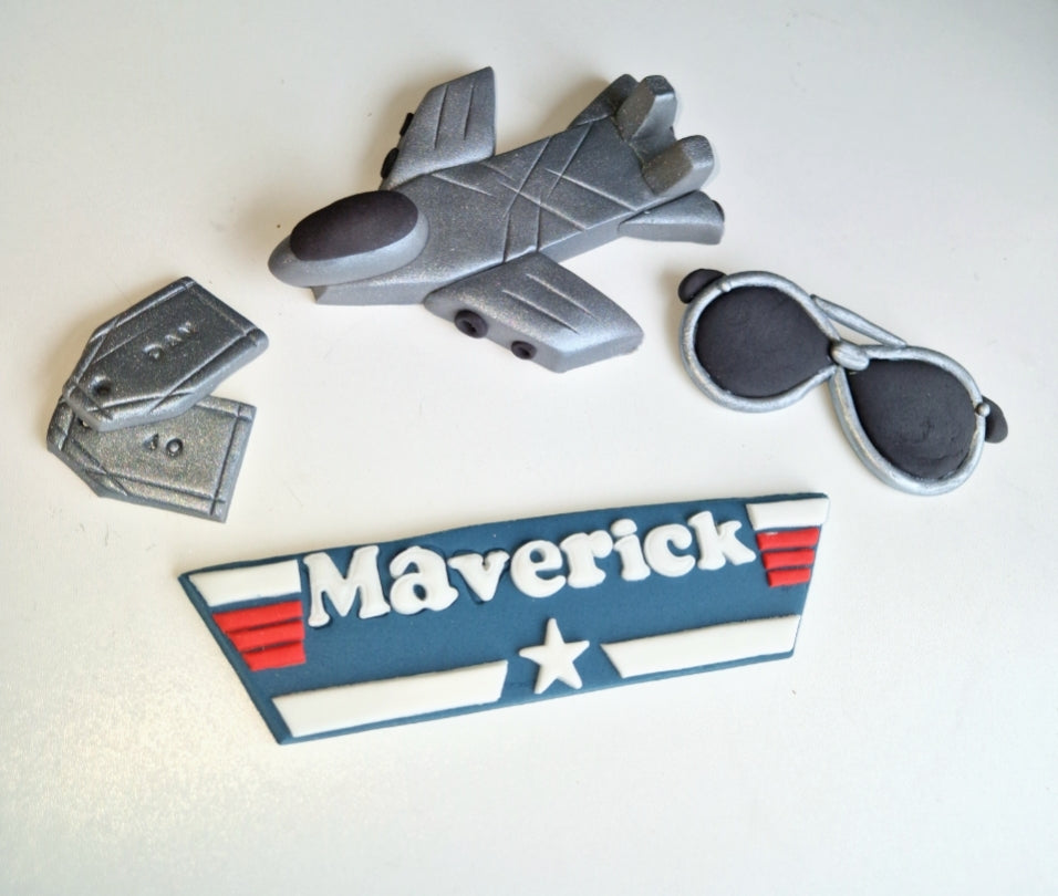 Edible Top Gun cake topper,handmade fondant icing decoration