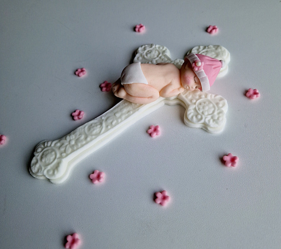 Edible baptism baby cake topper,fondant icing decoration