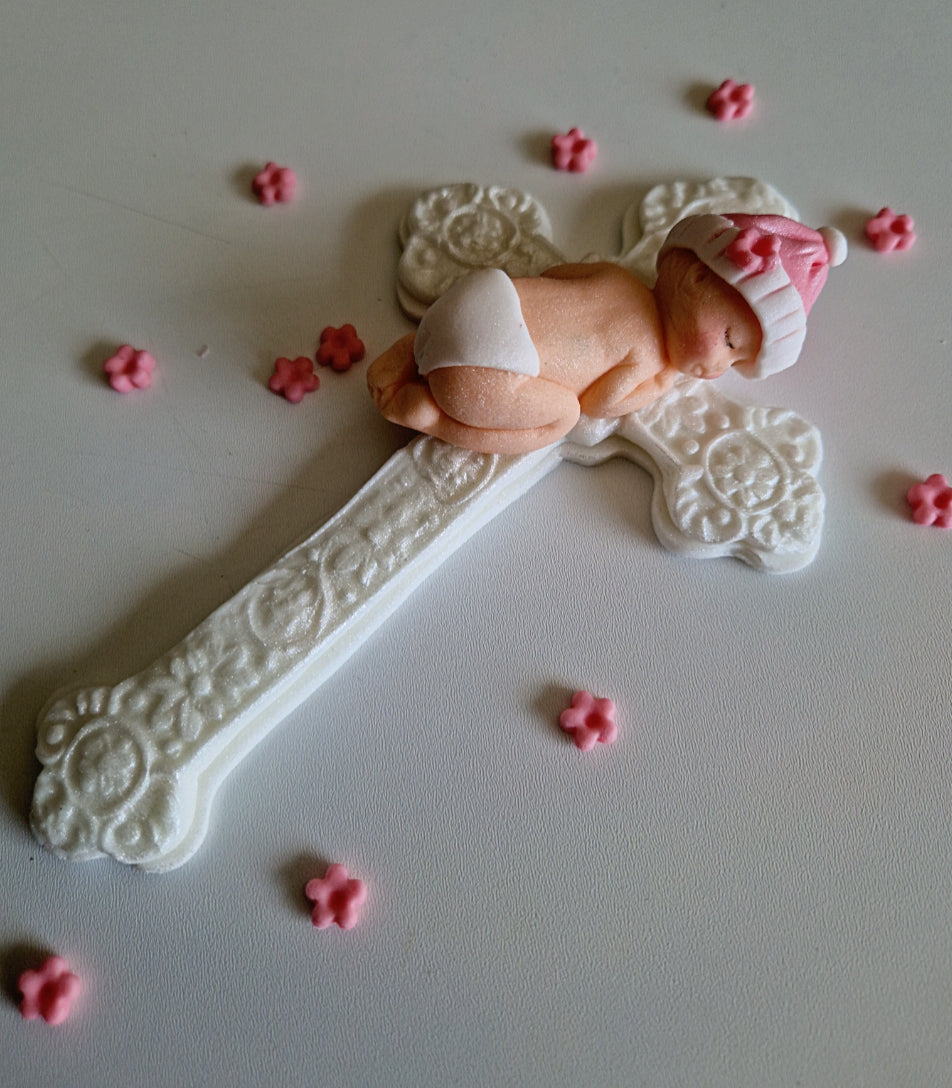 Edible baptism baby cake topper,fondant icing decoration