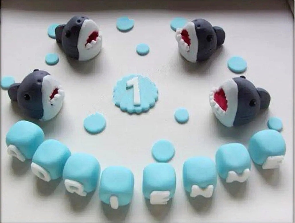 Edible sharks cake topper,handmade fondant decoration