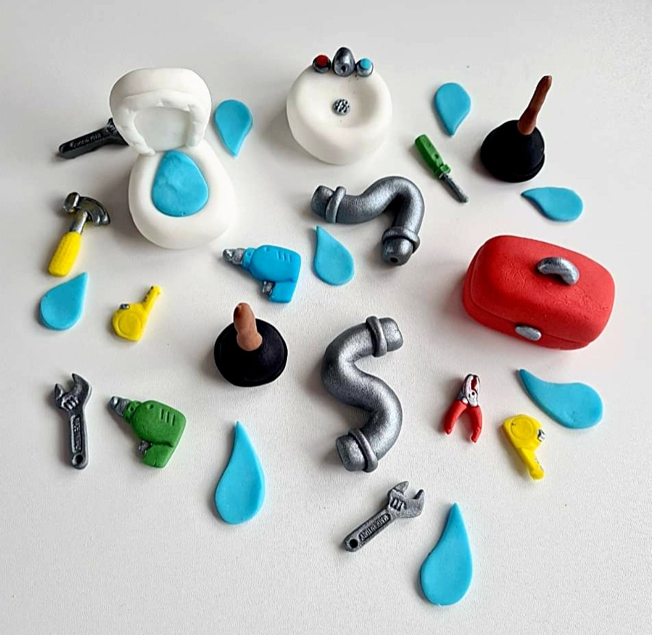 Edible plumber/handyman cake topper, fondant icing decoration