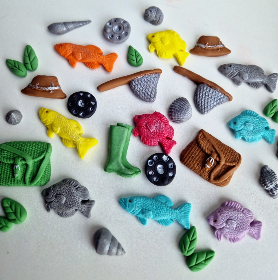 22 Edible fishing cake/cupcakes toppers,fish fondant icing decorations