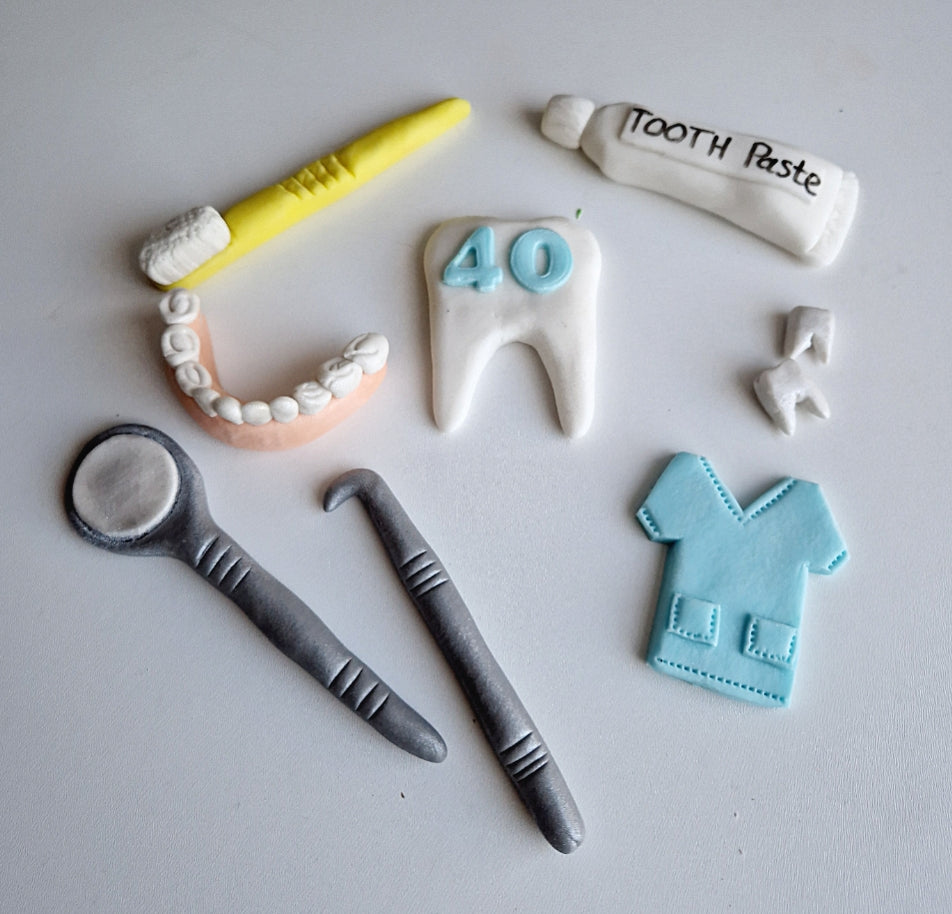 Eetbare tandarts taarttopper, fondant feestversiering