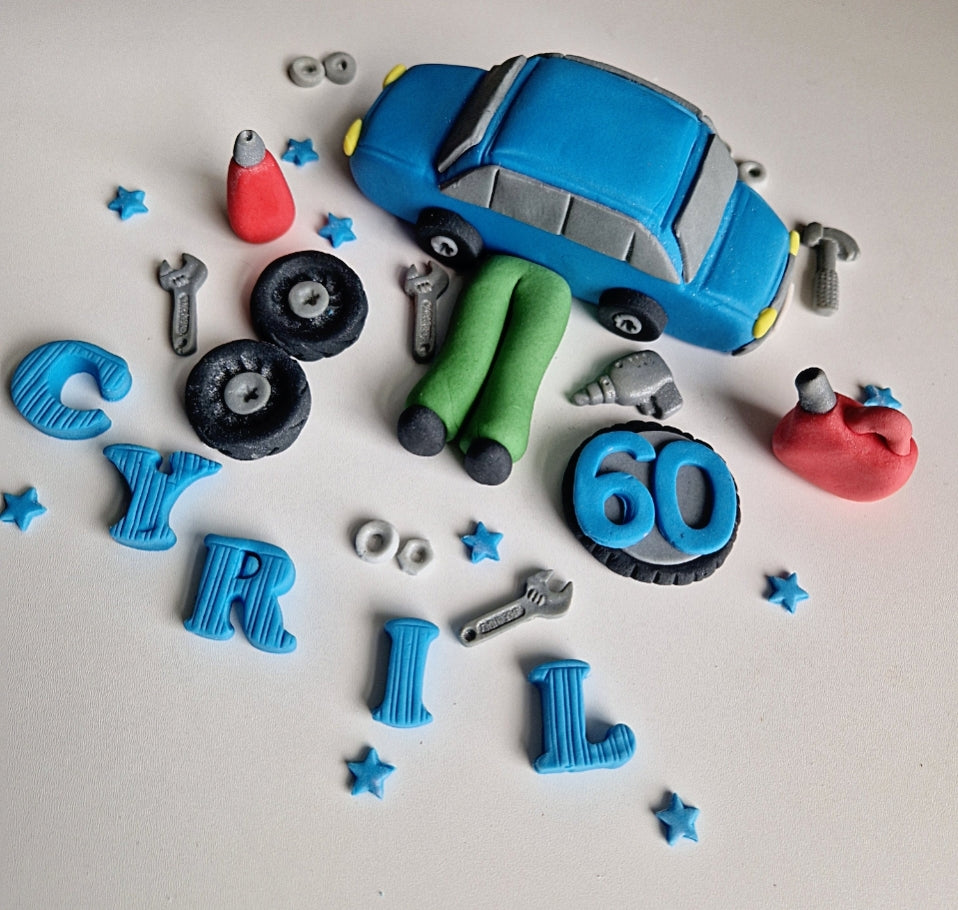 Edible mechanic cake topper,fondant icing decoration