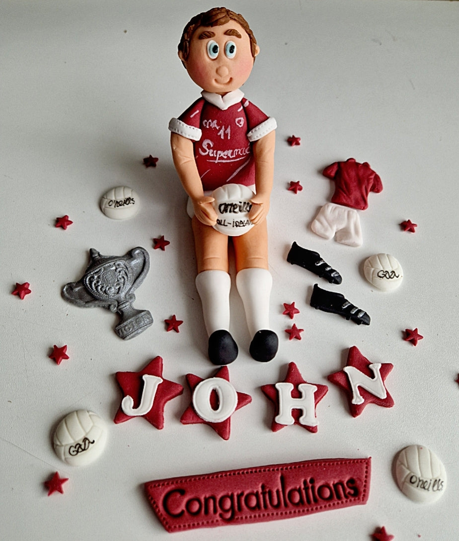 Edible soccer/football GAA player cake topper,fondant icing decoration