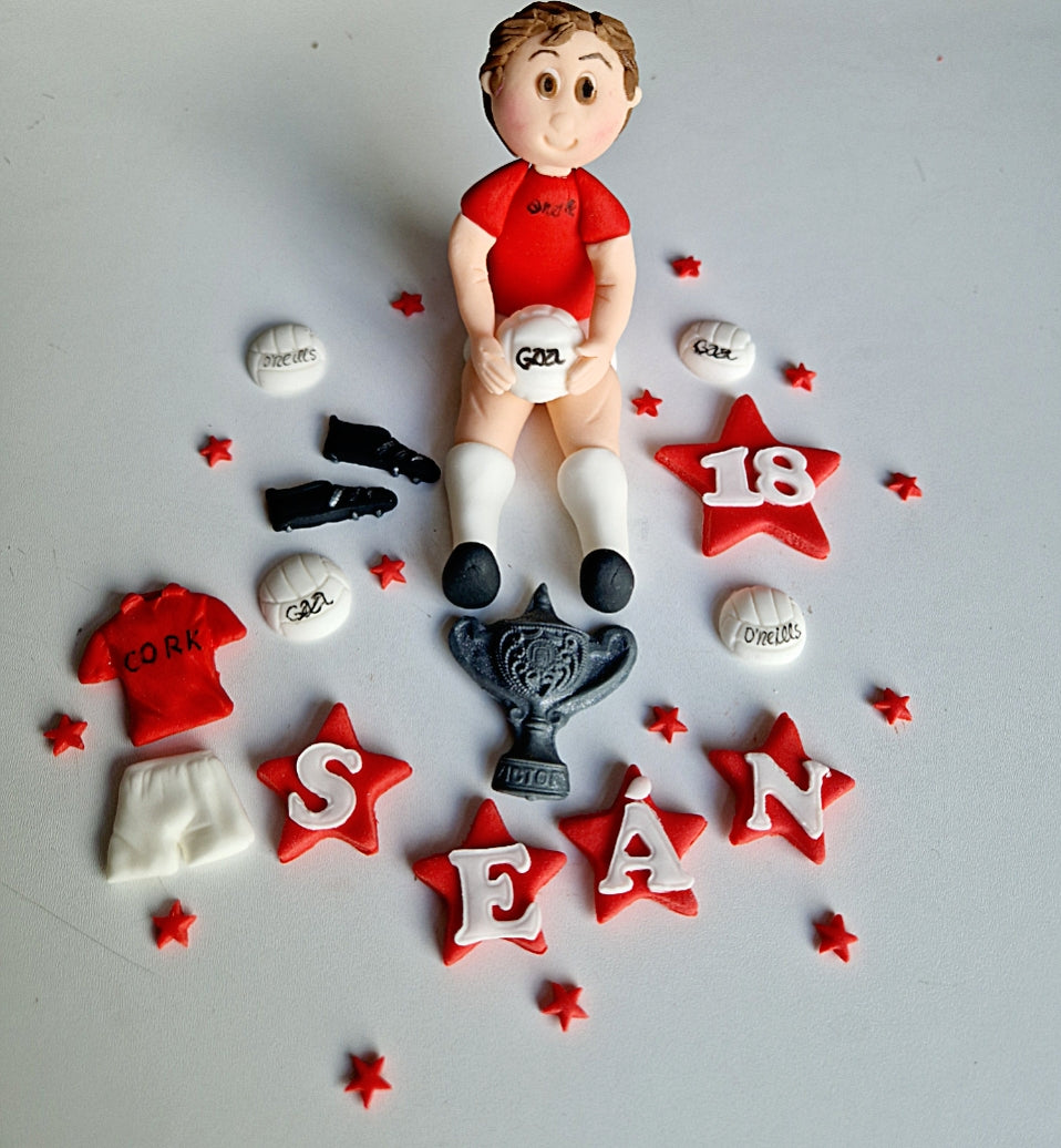 Edible soccer/football GAA player cake topper,fondant icing decoration
