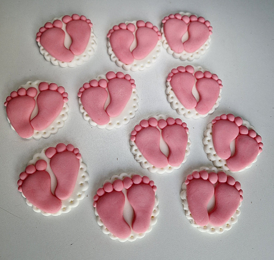 12 Edible baby feet cupcake toppers,fondant icing decoration