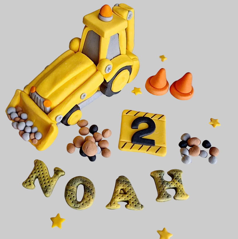 Edible excavator/digger construction cake topper,fondant icing decoration