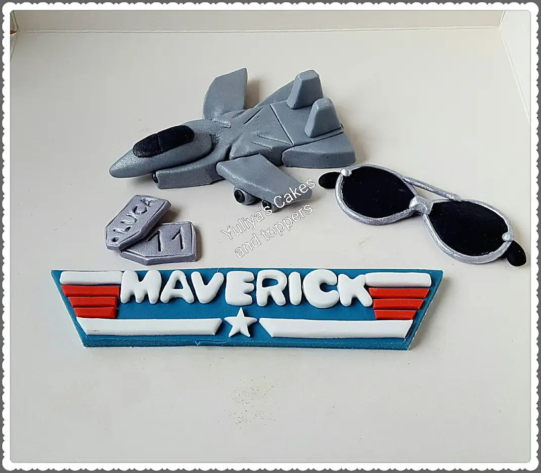 Edible Top Gun cake topper,handmade fondant icing decoration