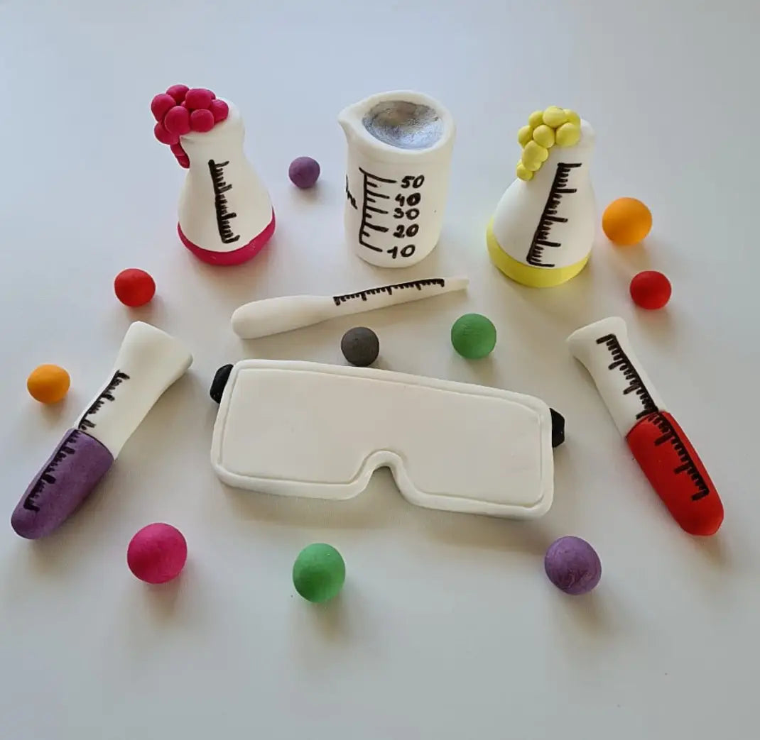Edible chemistry,scientist teacher cake topper,fondant icing decoration