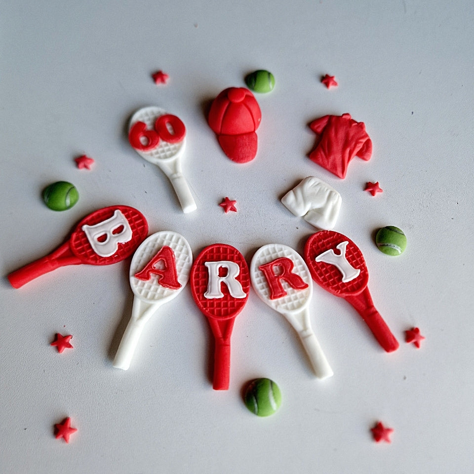 Edible tennis cake toppers,fondant icing sport decorations