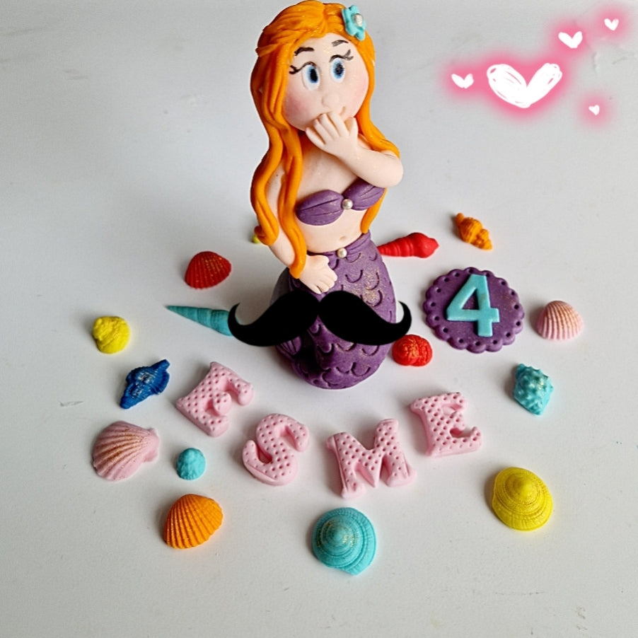 Edible mermaid cake topper,fondant icing decoration