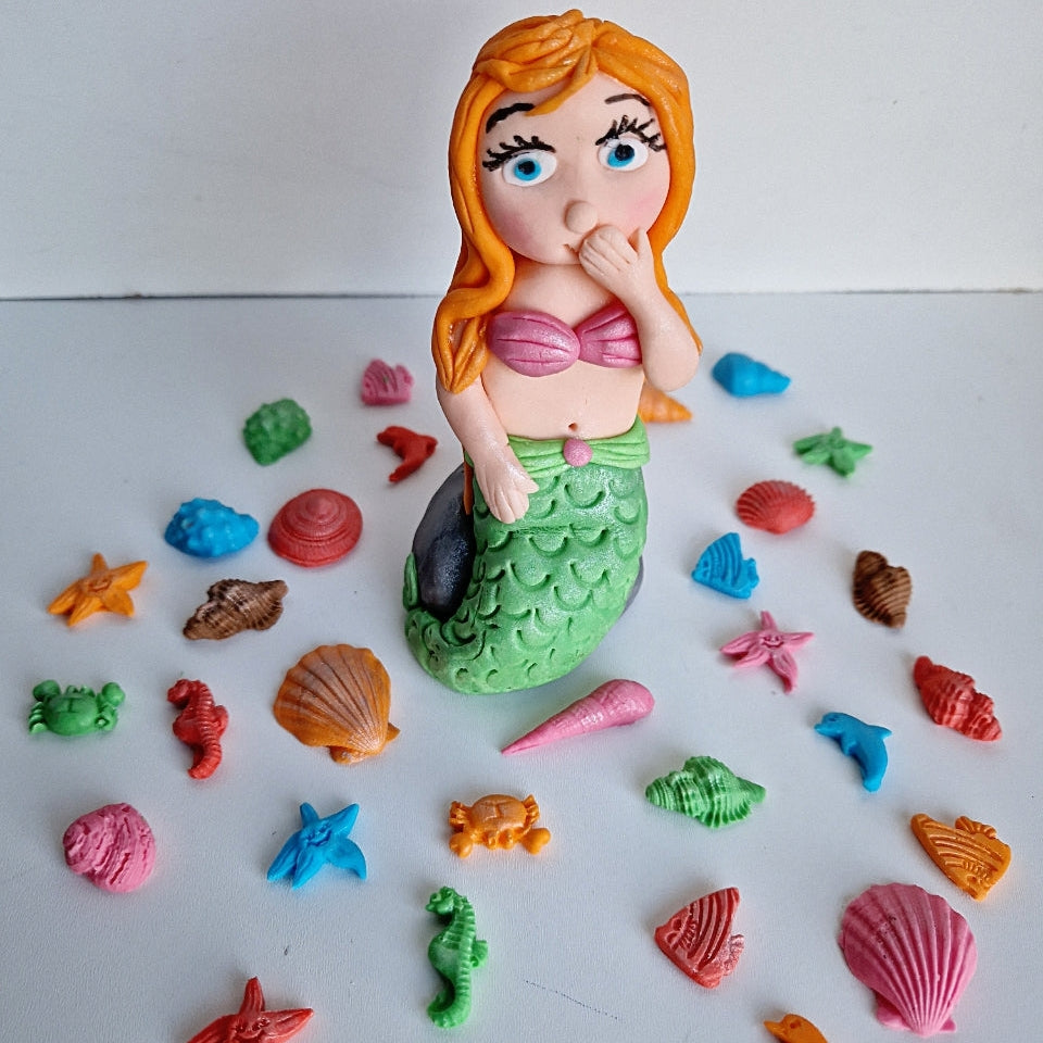 Edible mermaid cake topper,fondant icing decoration