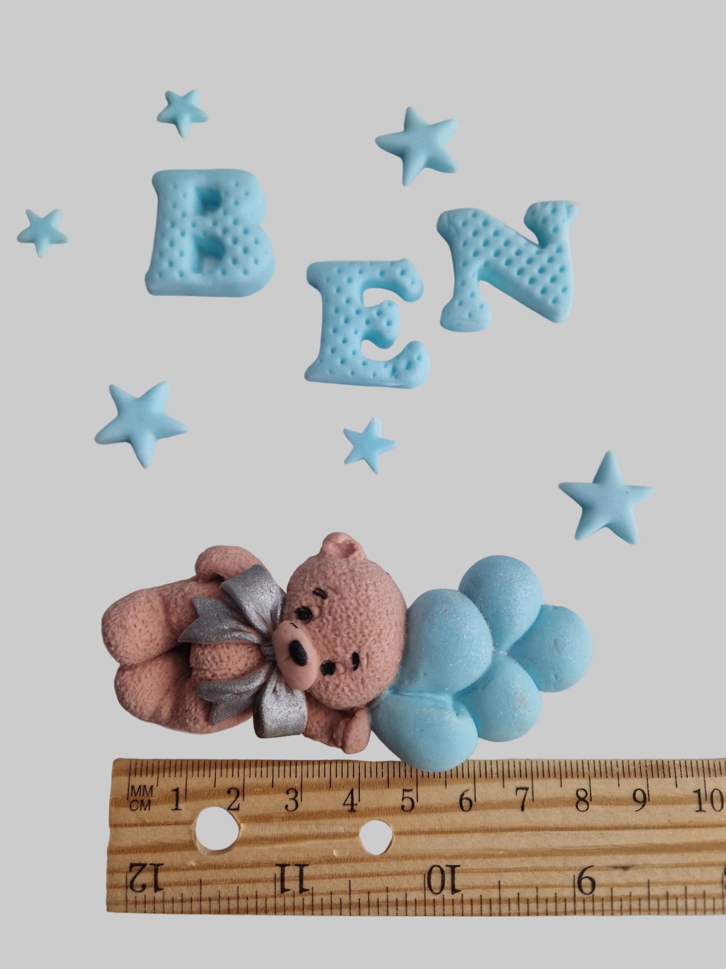 Personalised Teddy Bear Cake Topper: Baptism, Christening, Baby Shower Fondant Decoration