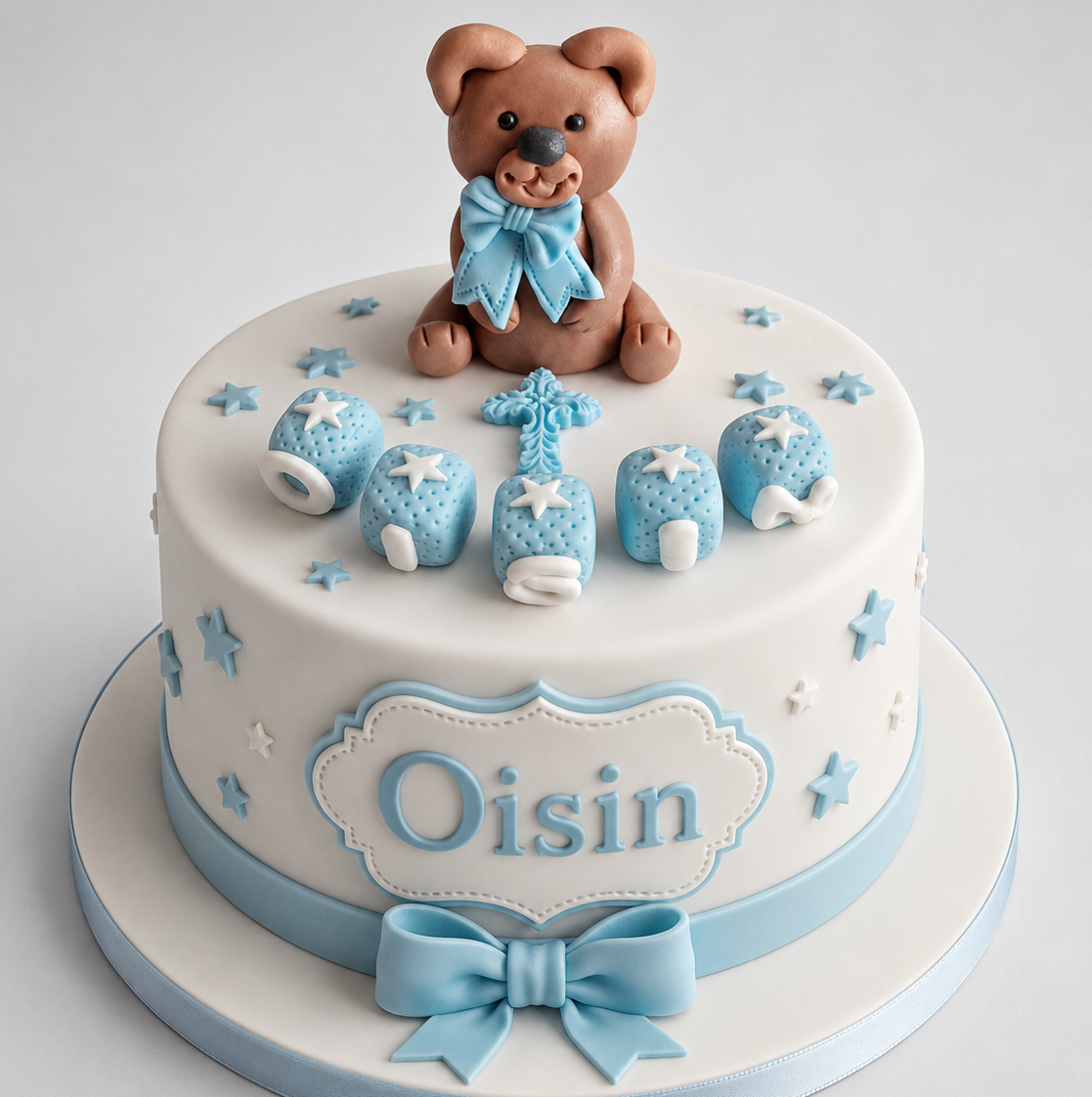 Edible teddy bear baby cake topper,fondant icing baptism decoration
