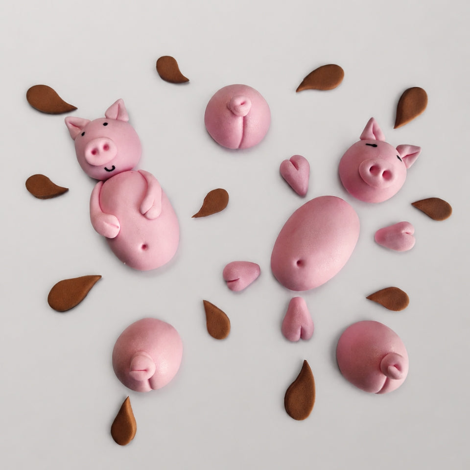 Pigs in mud edible cake toppers,swimming fondant icing decoration