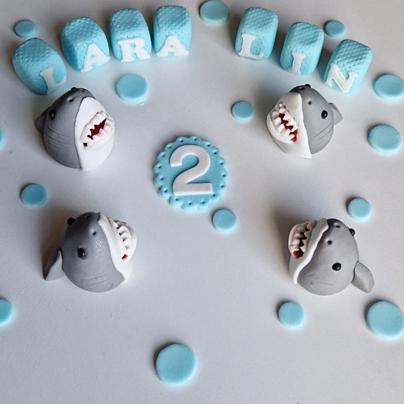 Edible sharks cake topper,handmade fondant decoration