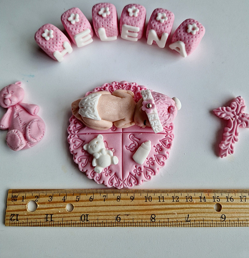 Eetbare babytaarttopper, doop/doopsel, fondant glazuurdecoratie