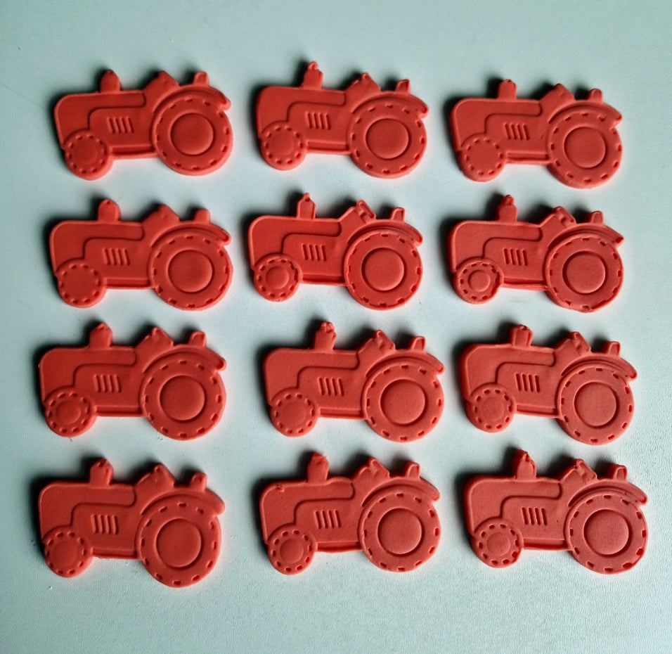 12 farm tractors edible cupcake toppers,party icing fondant decorations