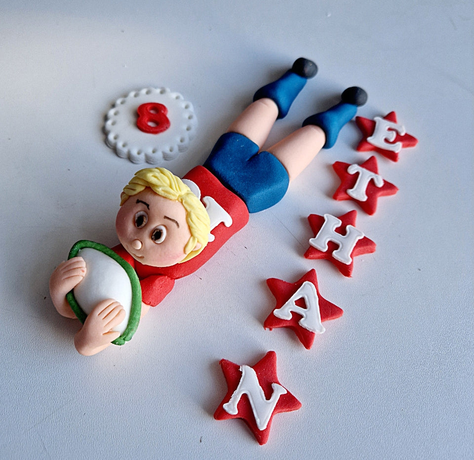 Edible rugby cake topper,football figurine,fondant player icing decoration