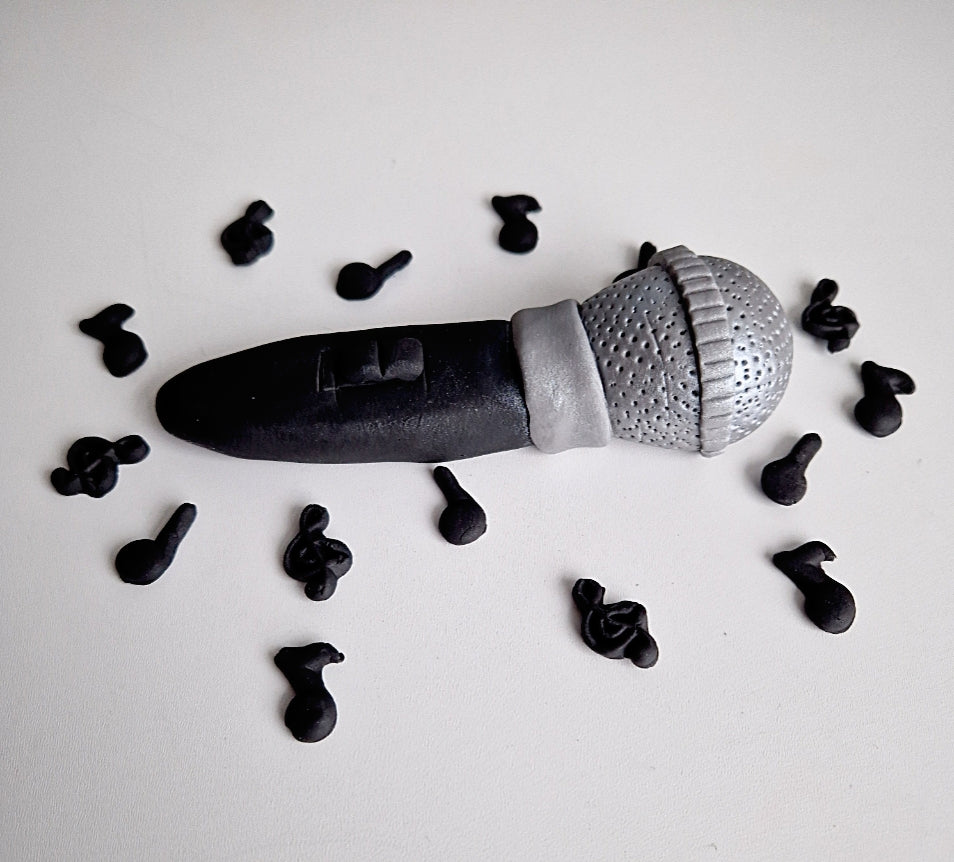 Edible microphone/ music notes cake topper,singing fondant icing decoration