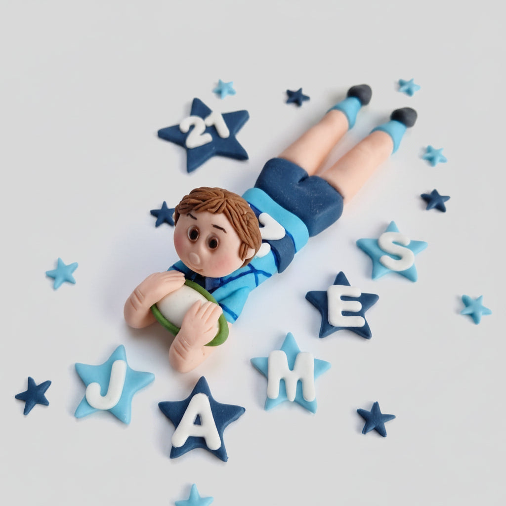 Edible rugby cake topper,football figurine,fondant player icing decoration