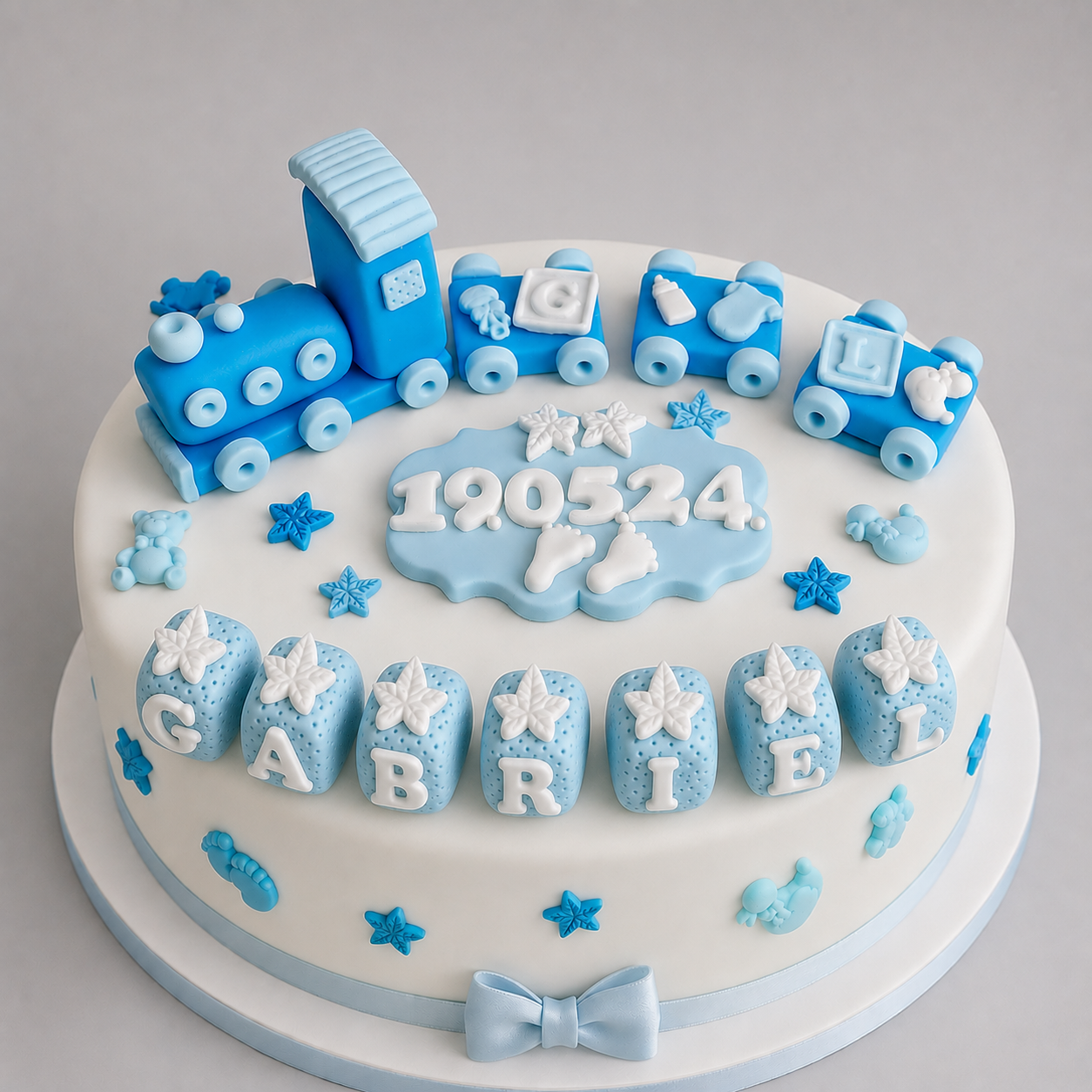 Edible baby train cake topper,christening fondant icing decoration