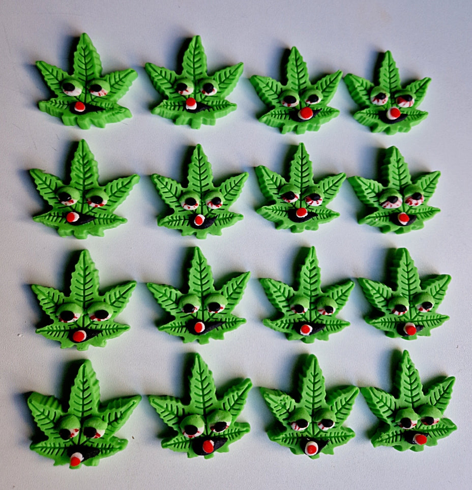 12 Edible weeds cupcake toppers,fondant icing decorations