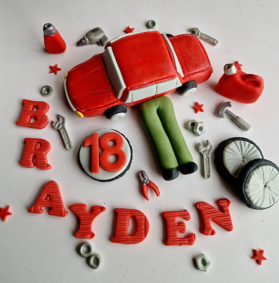 Edible mechanic cake topper,fondant icing decoration