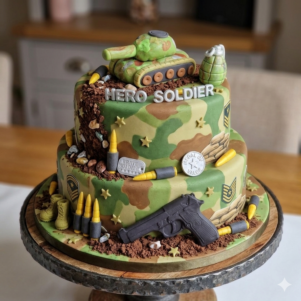 Edible army tank cake topper,soldier fondant icing decoration