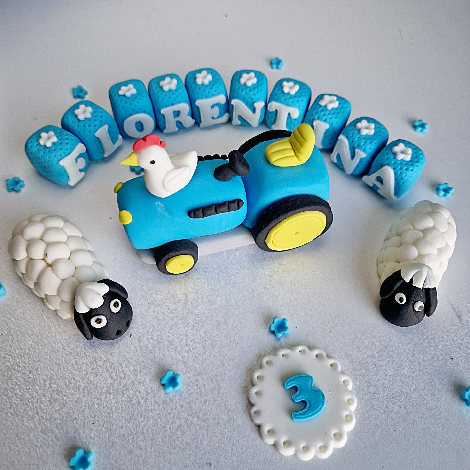 Edible tractor cake topper,fondant icing decoration