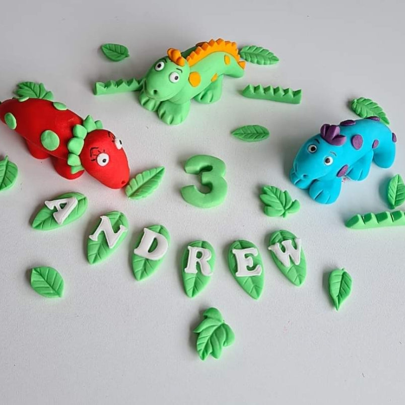 3 Edible dinosaurs cake topper,fondant icing decoration