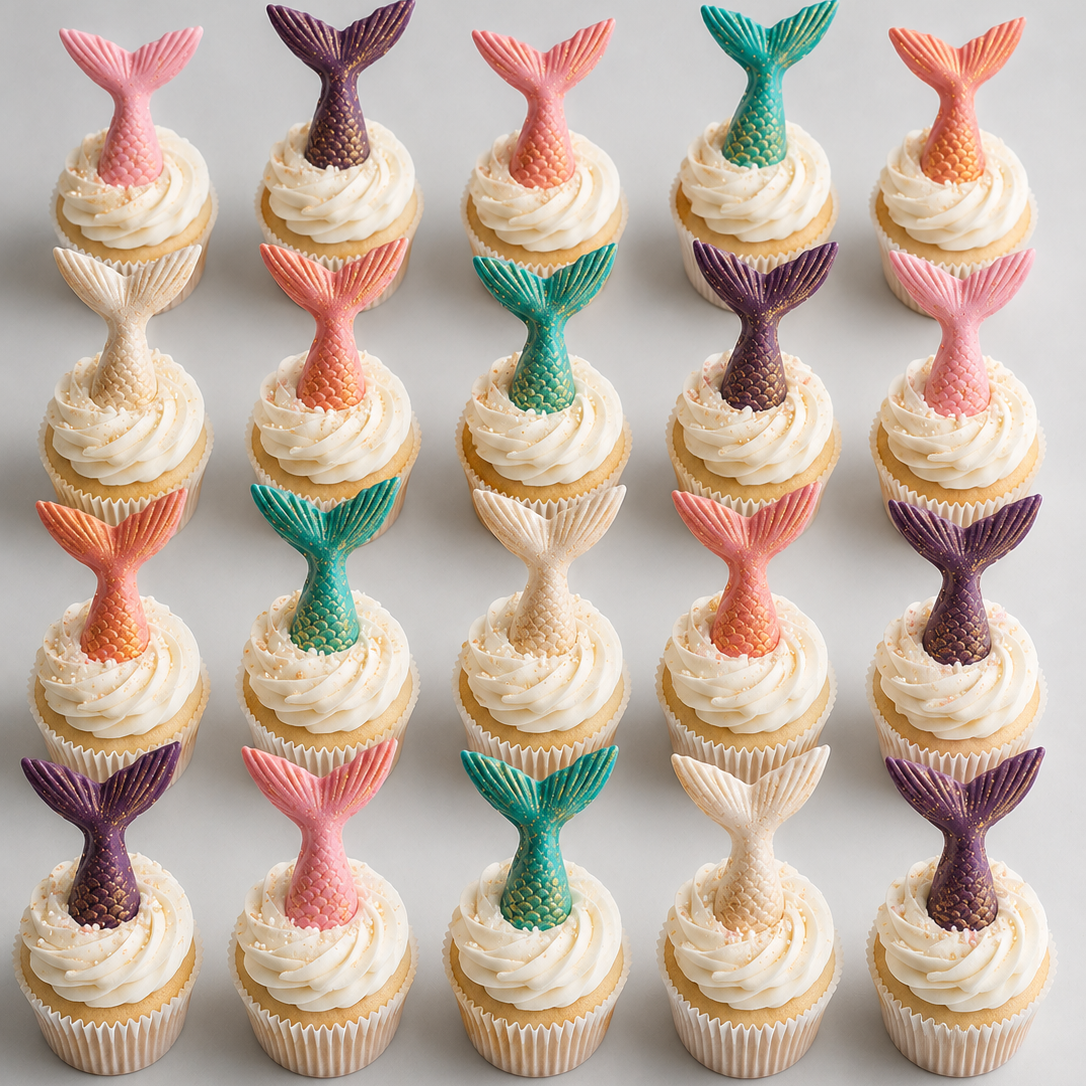 Edible mermaid tail cake/cupcakes toppers, fondant icing decorations