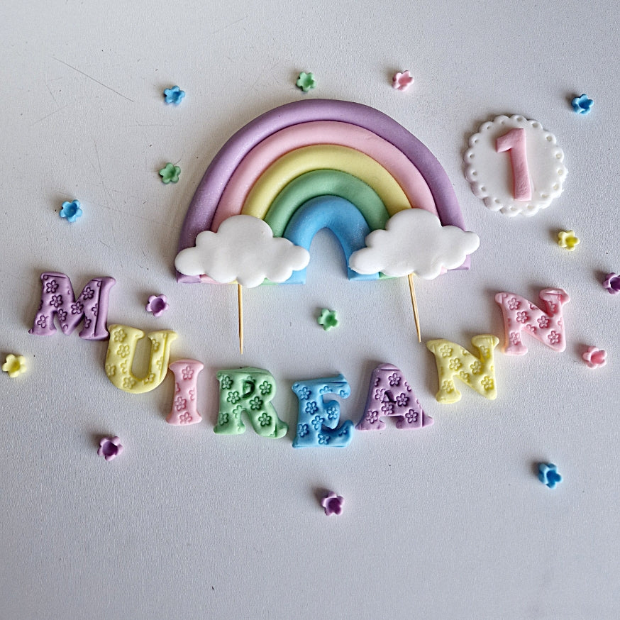 Edible rainbow cake topper,fondant icing decoration