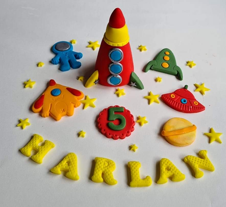 Edible rocket cake topper,fondant space icing decoration