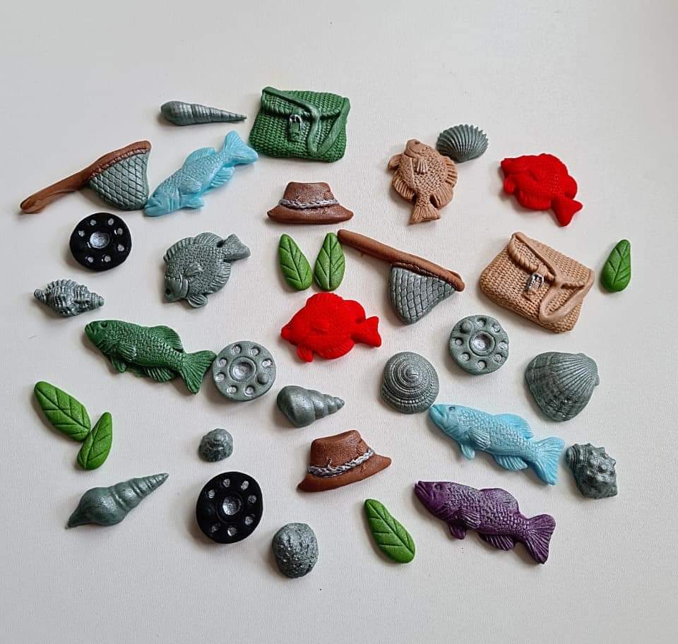 22 Edible fishing cake/cupcakes toppers,fish fondant icing decorations