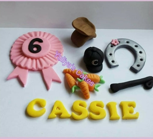 Edible horse racing themed cake topper,fondant icing decorations