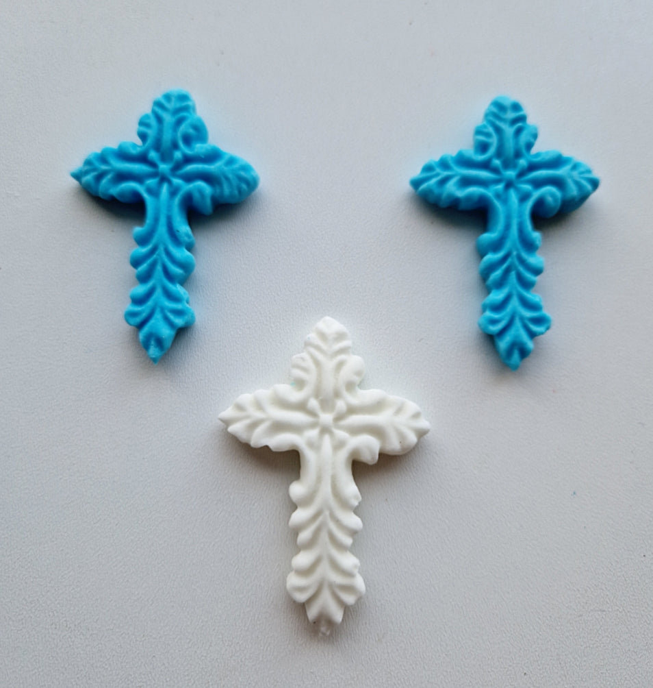 Edibles 12 crosses cake/cupcakes decoration,fondant communion ising topper,baptism
