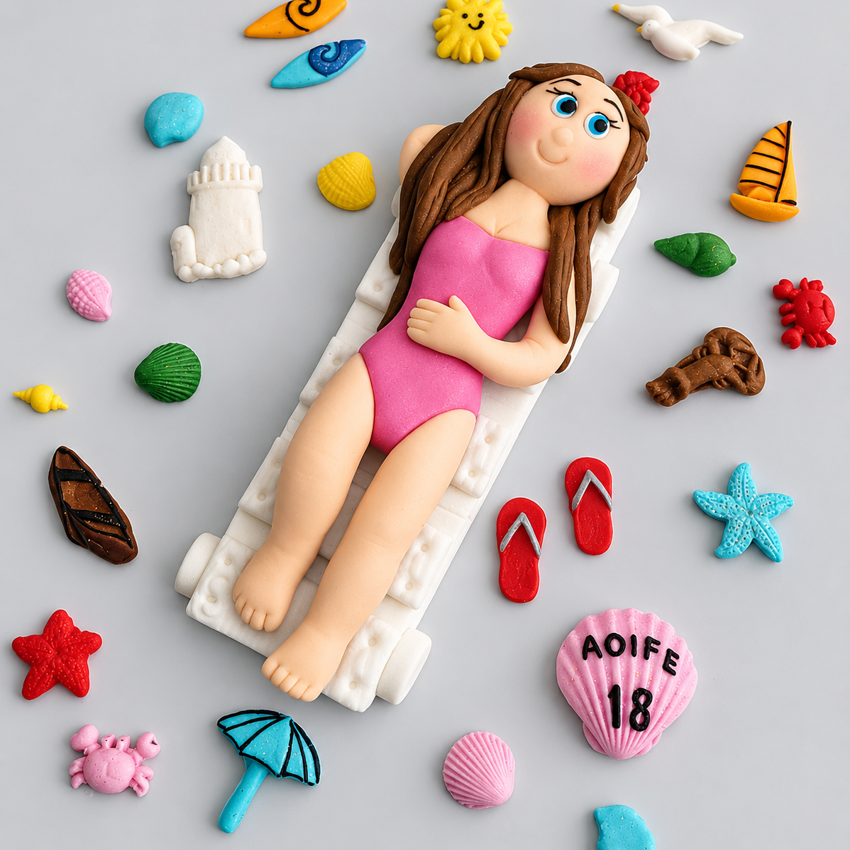 Edible woman on the beach sunbathing cake topper,fondant icing decoration
