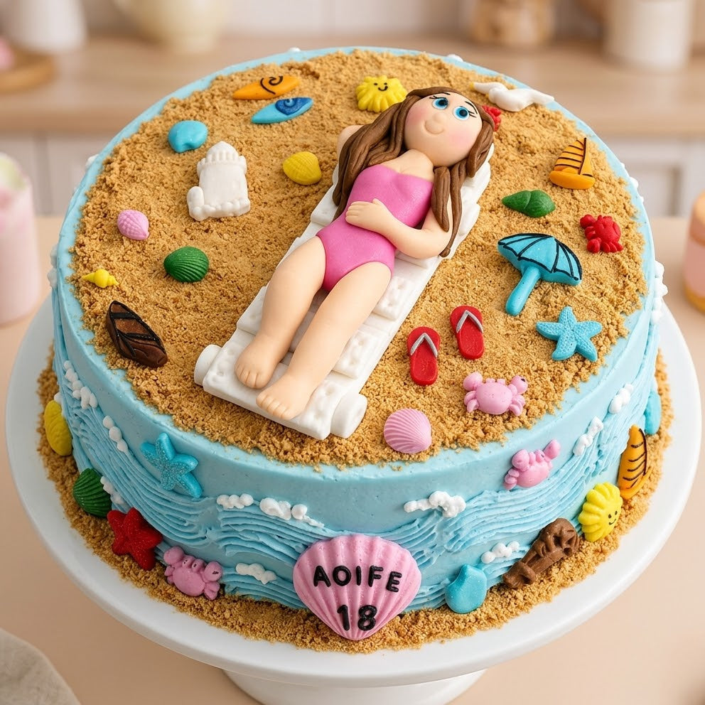 Edible woman on the beach sunbathing cake topper,fondant icing decoration