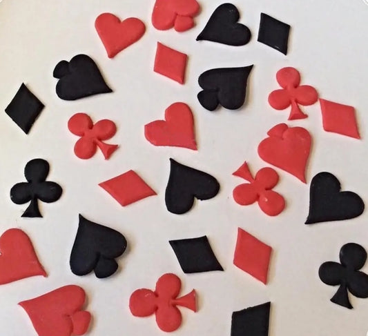 25 Edible playing cards/casino suits cake/cupcakes toppers,fondant icing decorations