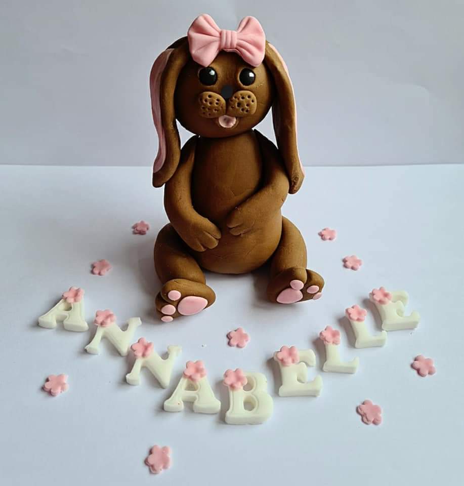 Edible baby bunny rabbit cake topper,handmade fondant birthday decoration