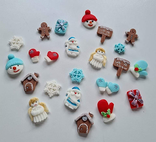 20 Edible mini Christmas cake/cupcake toppers,fondant party decorations