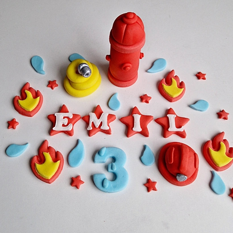 Edible fire engine cake topper,birthday party fondant decoration